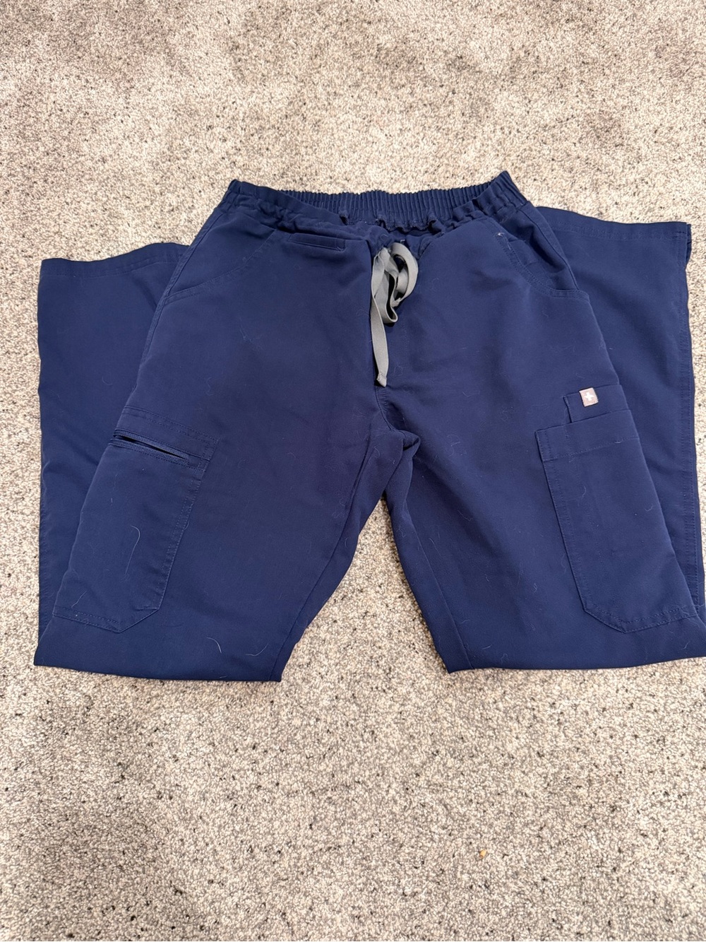 Figs Women's Straight Leg Scrub Pants in Navy with Gray Drawstring